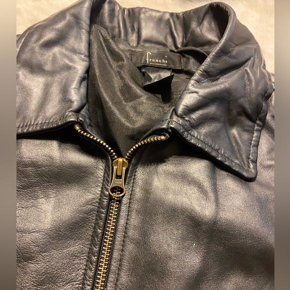 Frenchi black leather full zip bomber jacket size XS - Picture 5 of 11